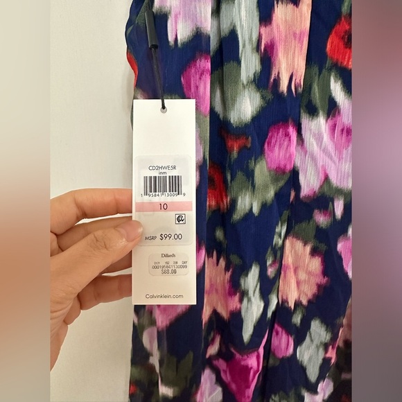 Calvin Klein Dress Blue Purple Pink Green Floral Flowy A Line Sz 10 - Picture 4 of 8